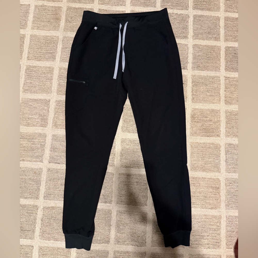 Figs Black Zamora Scrubs with Light Gray Drawstring